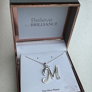 Believe by Brilliance Silver 'M' Initial Necklace. New in box.